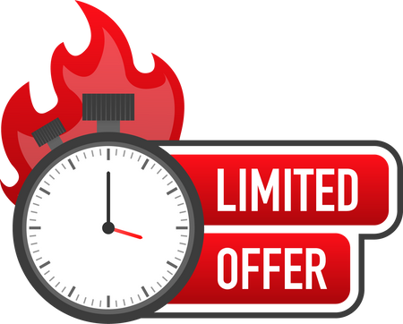 Limited offer service badge. Limited time with stopwatch on